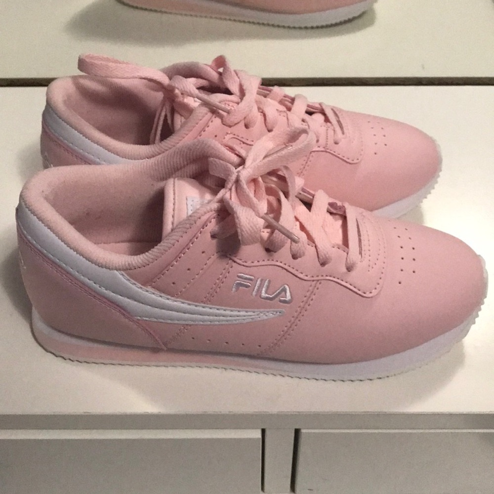 Pink & White Fila Sneakers